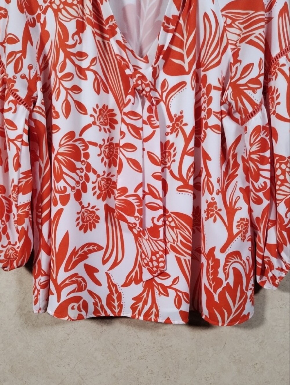 *H196 Jade Melody Tam orange floral v-neck puffy sleeve blouse XL FINAL PRICE - Picture 3 of 12